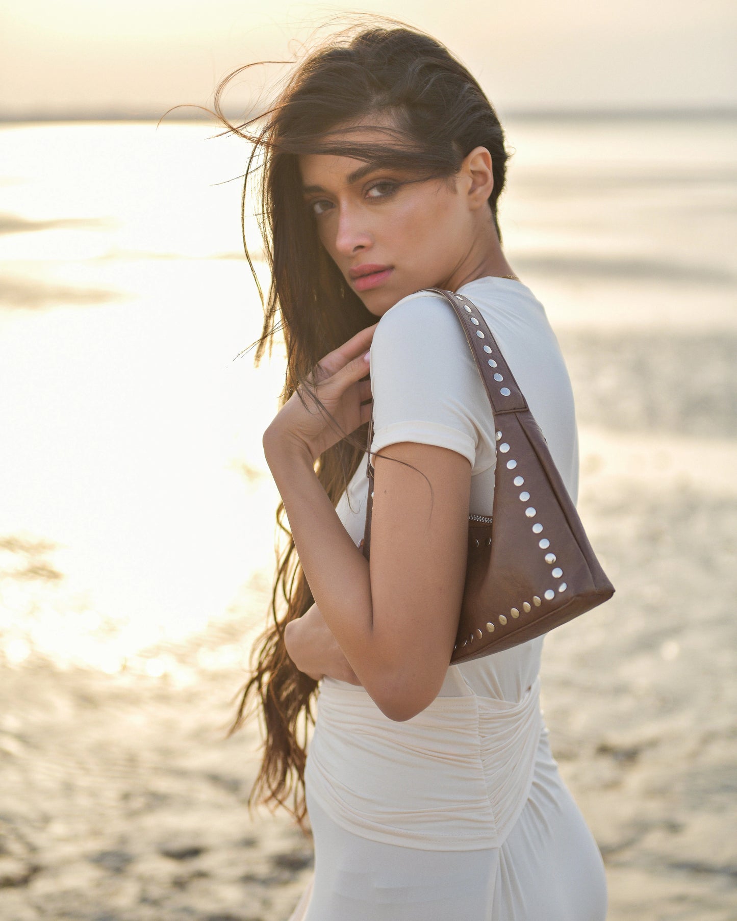 Athena Studded Mini Handbag Brown