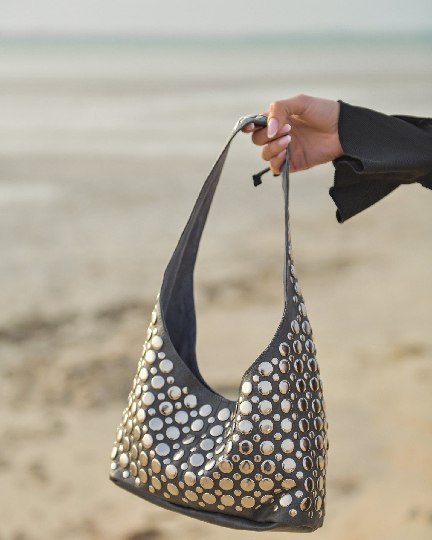 Britney Studded Shoulder Bag Grey