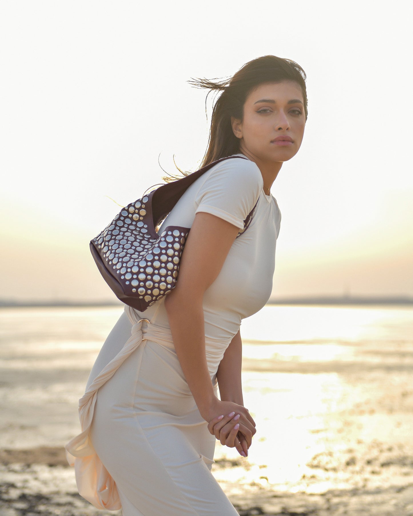 Britney Studded Shoulder Bag Maroon