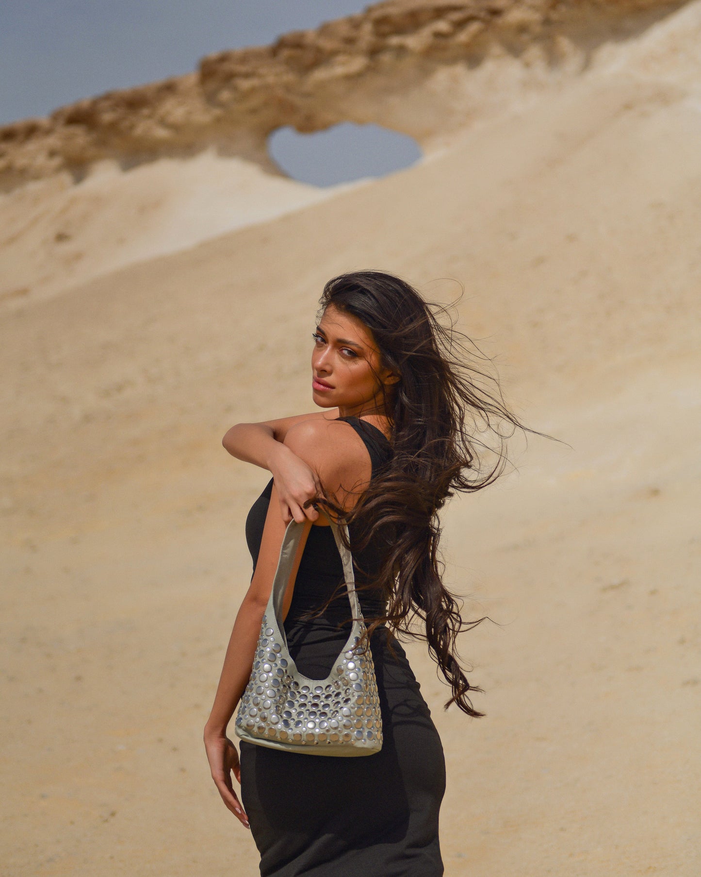 Britney Studded Shoulder Bag Silver