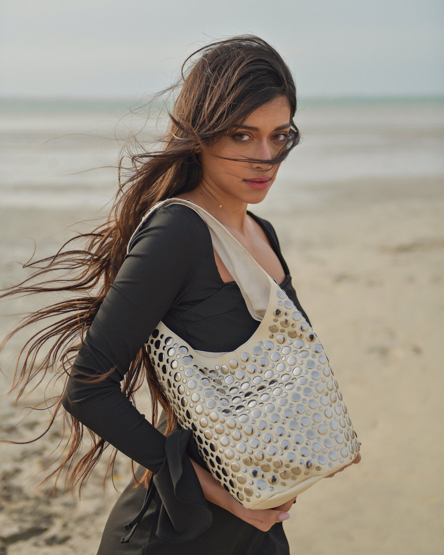 Sienna Studded Mini Handbag White