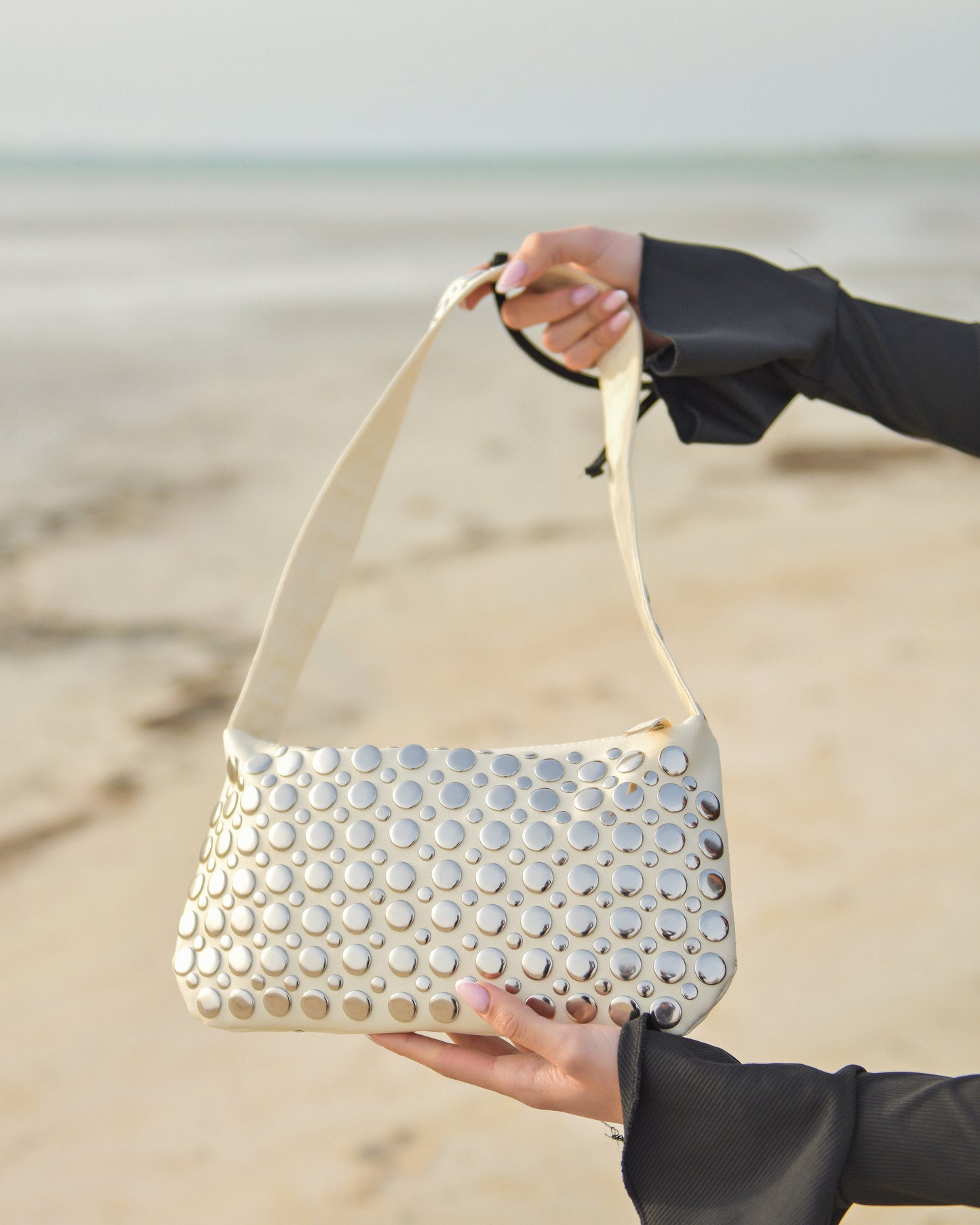 Sloane Studded Mini Handbag White