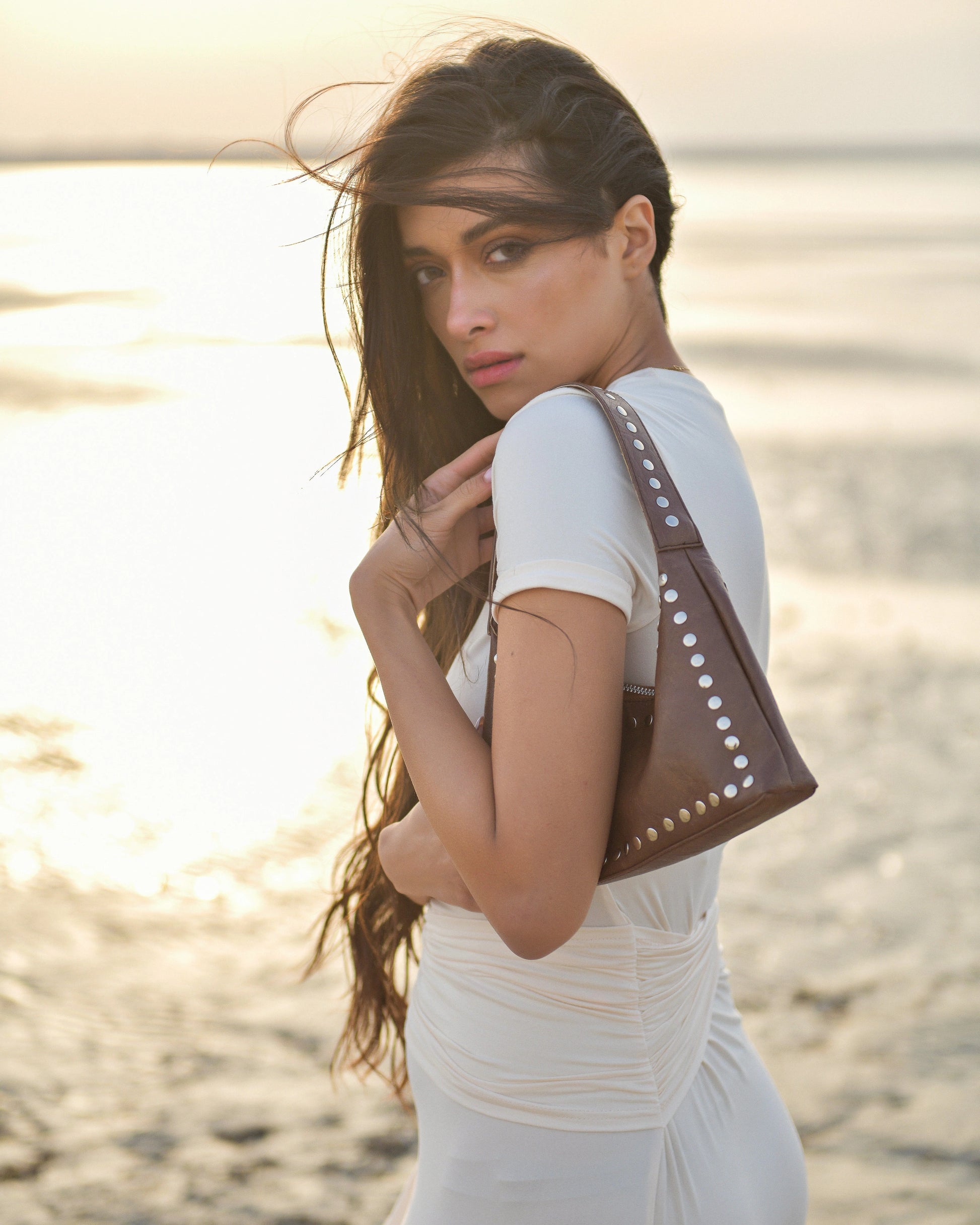 Athena Studded Mini Handbag Brown