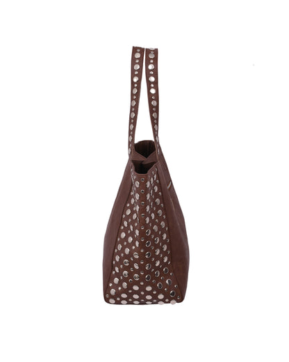 Bailey Studded Tote Bag Brown