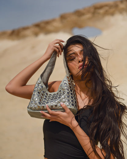 Britney Studded Shoulder Bag Silver 