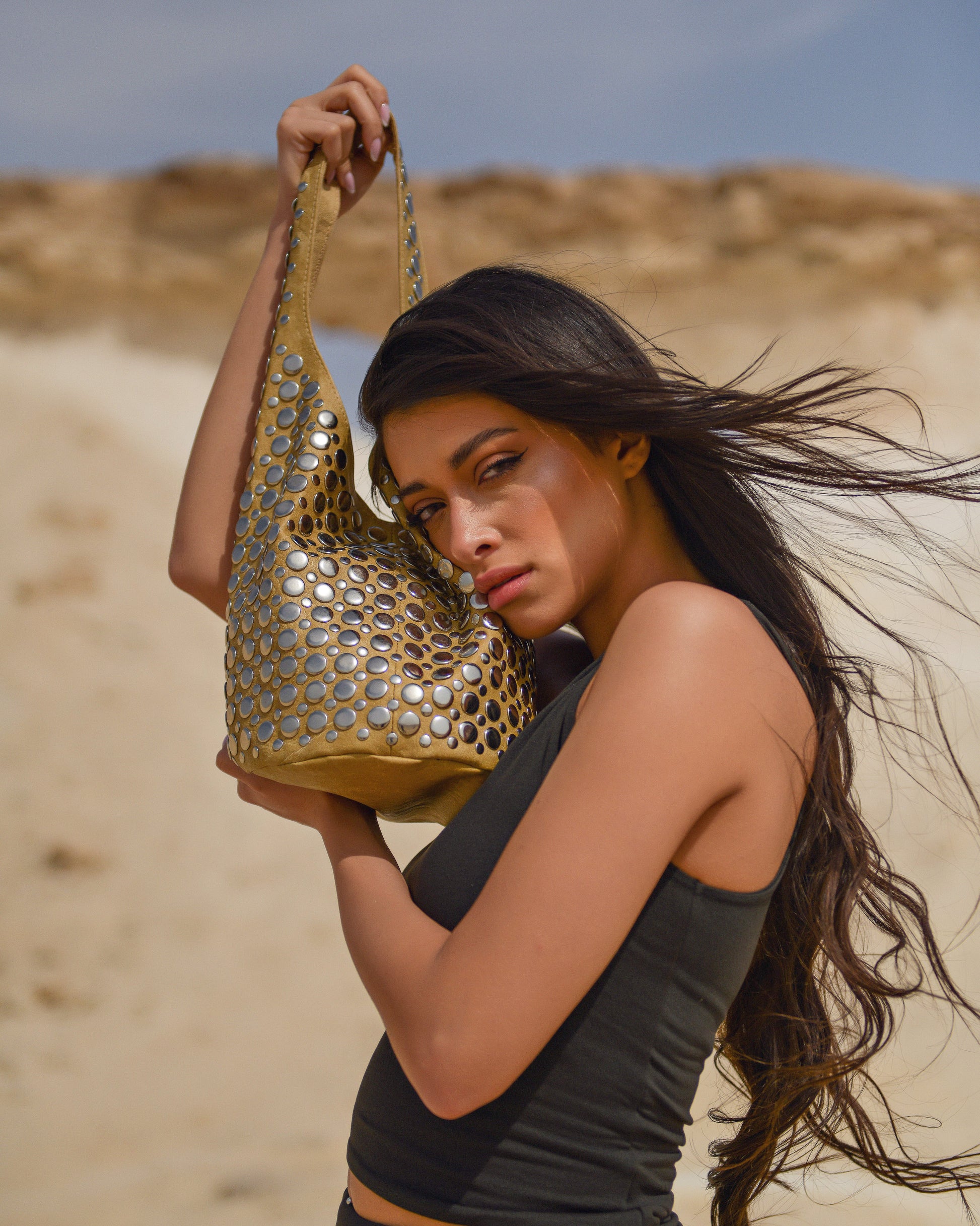 Sienna Studded Mini Handbag Beige