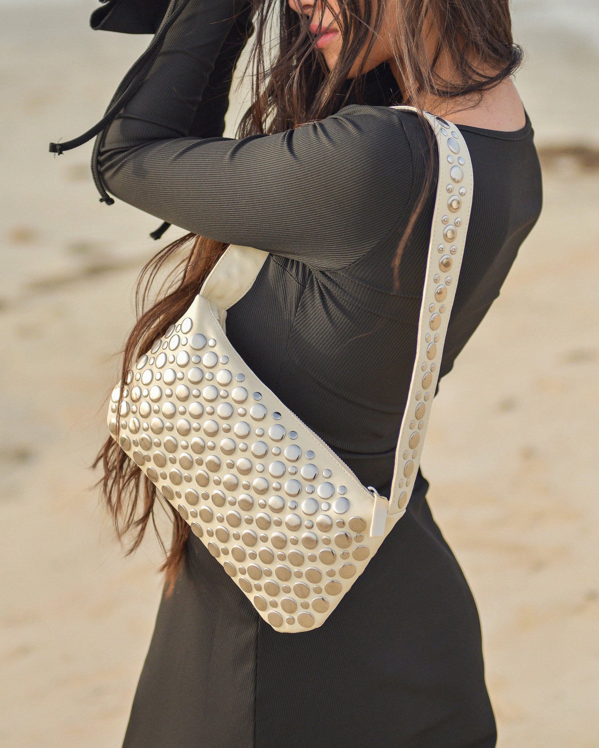 Sloane Studded Mini Handbag White